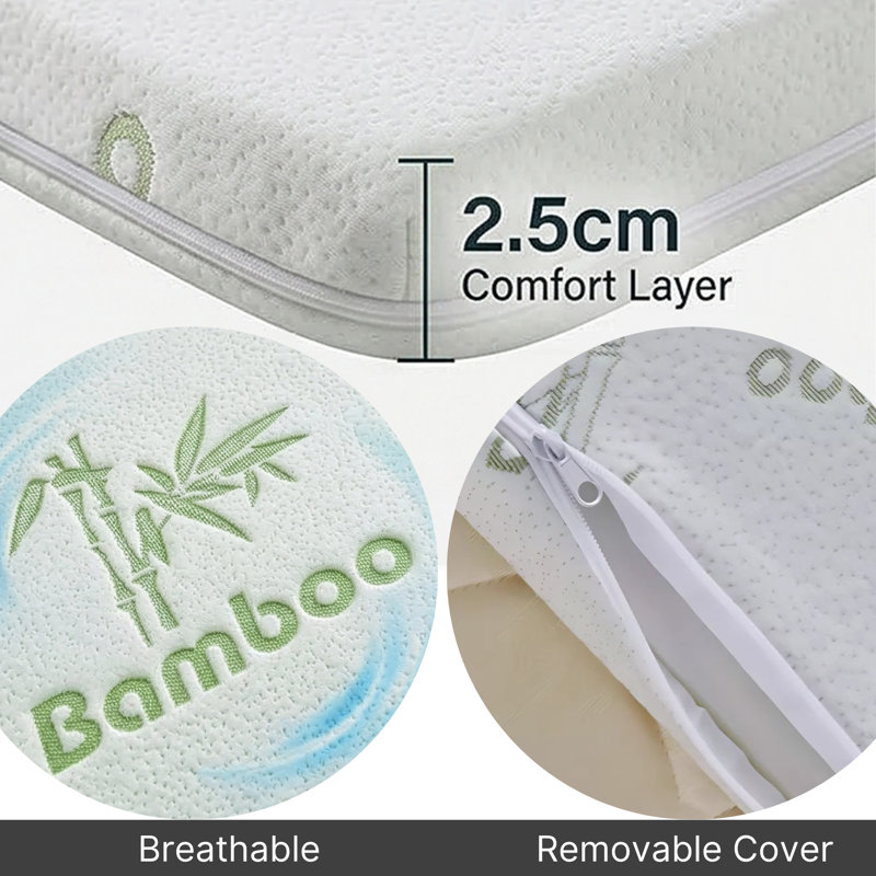  Rayon from Bamboo Gel Memory Foam 2.5cm Breathable Mattress Topper, Single (3')