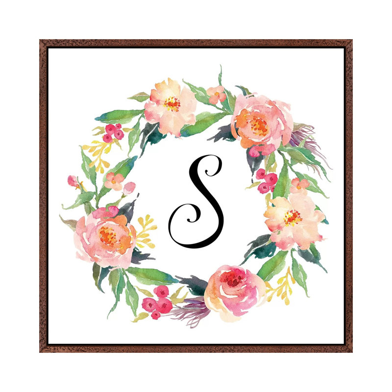 S (Initial) - Painting on Canvas, 45.72 cm H x 45.72 cm W, Classic Brown Wood Framed