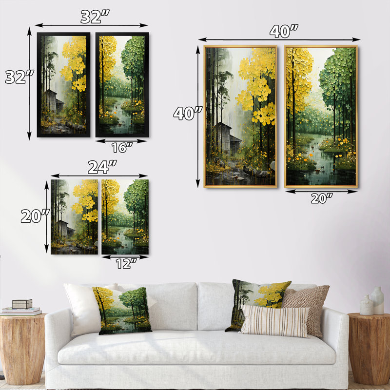«Yellow Trees Verdant Canopy Patchwork», 2 pièces, H 20 po x l 24 po, Toile tendue
