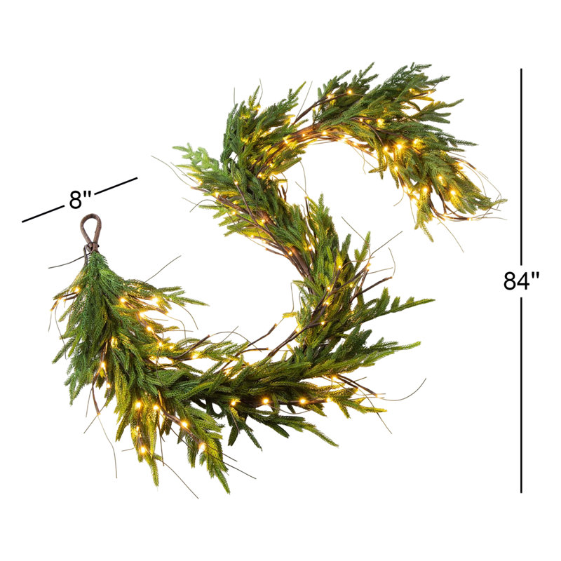 Twig Light & Real Touch Green Norfolk Pine Pre-Lit Winter Christmas Mantle Garland Table Runner