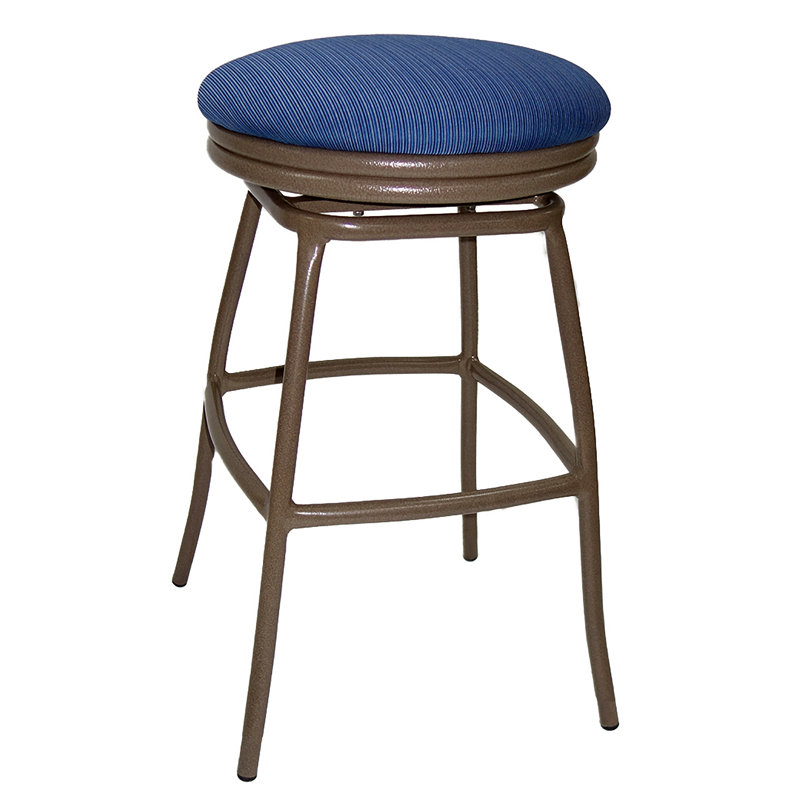 Tabouret de bar avec coussin pour patio Bonnie, Noir/bleu, H 26 po x l 19 po x P 19 po