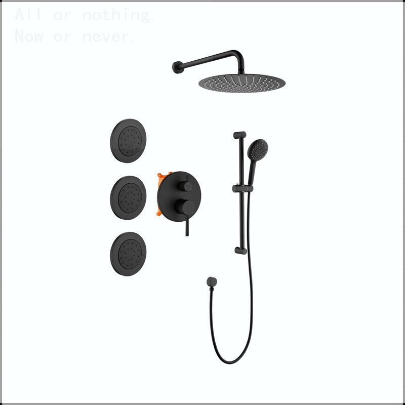 Système de douche mural multifonctionnel avec jets pour le corps, noir mat, Noir mat
