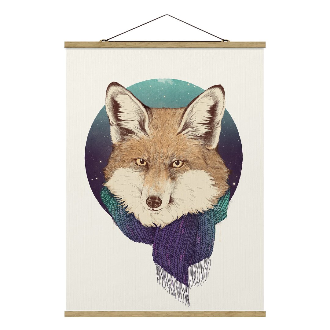 Stoffbild Illustration Fox Moon Purple Turquoise von Laura Graves