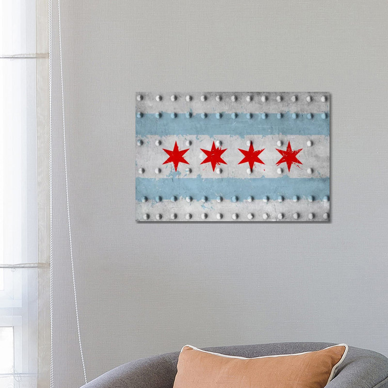 Chicago City Flag (Riveted Metal) - Wrapped Canvas Print, 66.04 cm H x 45.72 cm W x 3.175 cm D