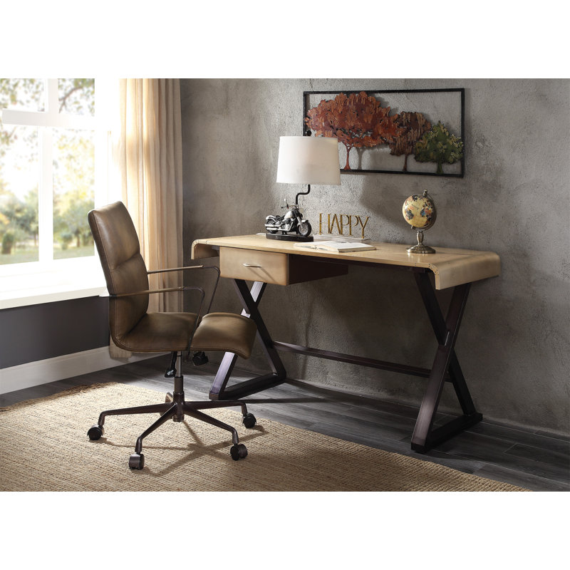 Bureau d'écriture rectangulaire en aluminium doré Danton (sans la chaise de bureau)