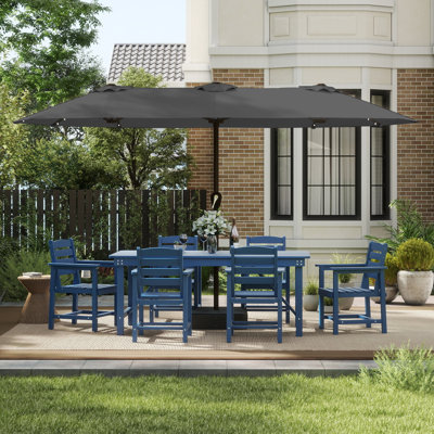 Parasol de terrasse à double face 15 pi avec lumières solaires et télécommande à 12 lumières DEL avec poignées à bouton