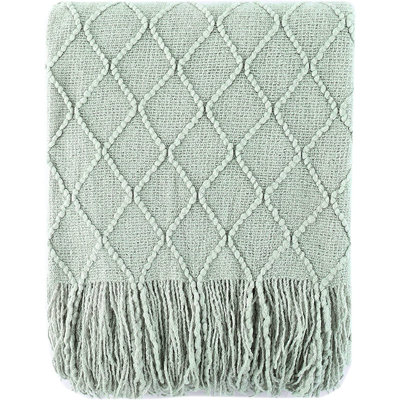  Couverture tricotée à motif de losanges, jeté de style bohème avec pampilles pour la maison, le canapé, le lit et le salon