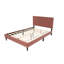 Ensemble de meubles de chambre 3 pièces comprenant un lit simple, des tables de chevet, une tête de lit capitonnée rose et un revêtement en tissu.-962890143