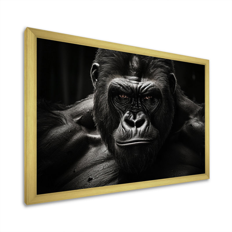 Art mural noir et blanc Gorilla Majestic II - Gorilla, Cadre doré simple, H 12 po x l 20 po x P 1 po