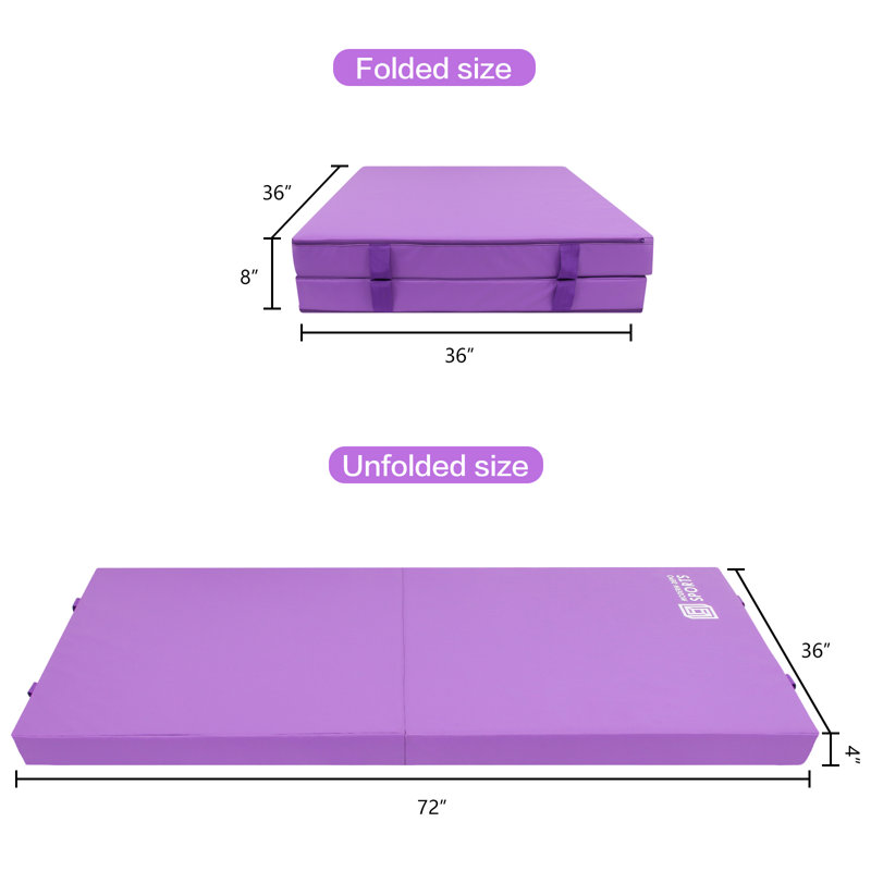 2 tapis d'exercice pliables pour enfants, tapis de gymnastique pliable 6 pi x 3 pi, poignées, Mauve