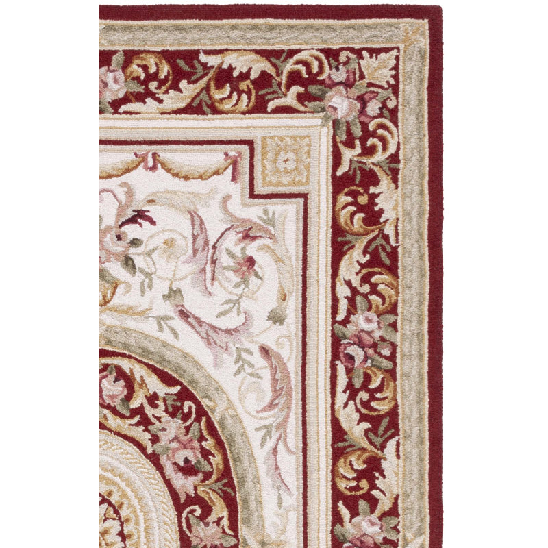 Hollander Oriental Hand-Hooked Wool Burgundy Area Rug, Rectangle 2'6" x 4'