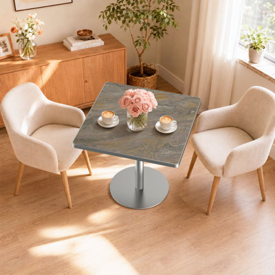 31.5" Square Marble Texture Sintered Stone Tabletop Dining Table,  with Stainless Steel Bracket Base, Easy to Clean and Assemble, For Kitchen, Apartments & Cafe