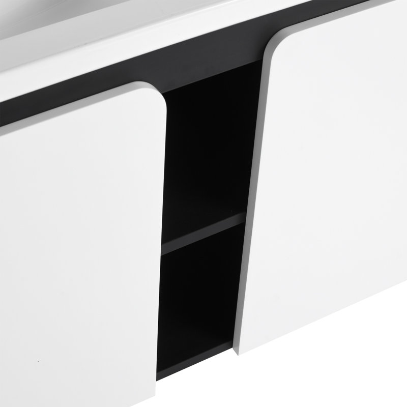 Meuble-lavabo flottant mural avec lavabo en céramique, Blanc/Noir, 36"