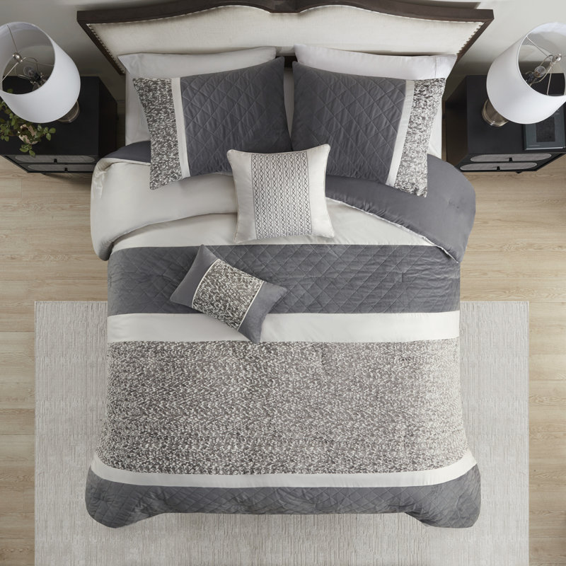 Amelia Textured Jacquard Stripe Comforter Set, King Comforter + 4 Additional Pieces