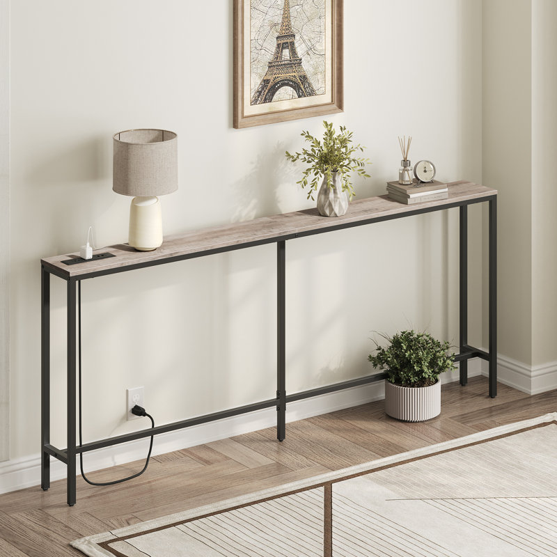 Console avec prise de courant derrière le canapé, table d'entrée étroite, H 31,5 po x l 78,7 po x P 7,8 po, Gris