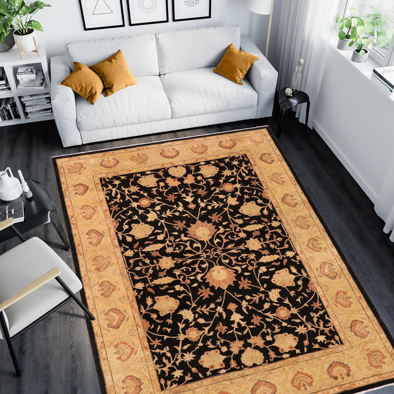 Tapis oriental noir / brun clair en laine noué à la main 9 pi x 11 pi 11 po Dorn