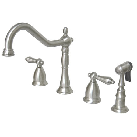 Kingston Brass Heritage Double-Handle 4-Hole Widespread Kitchen Faucet with Brass Sprayer Kingston Brass 