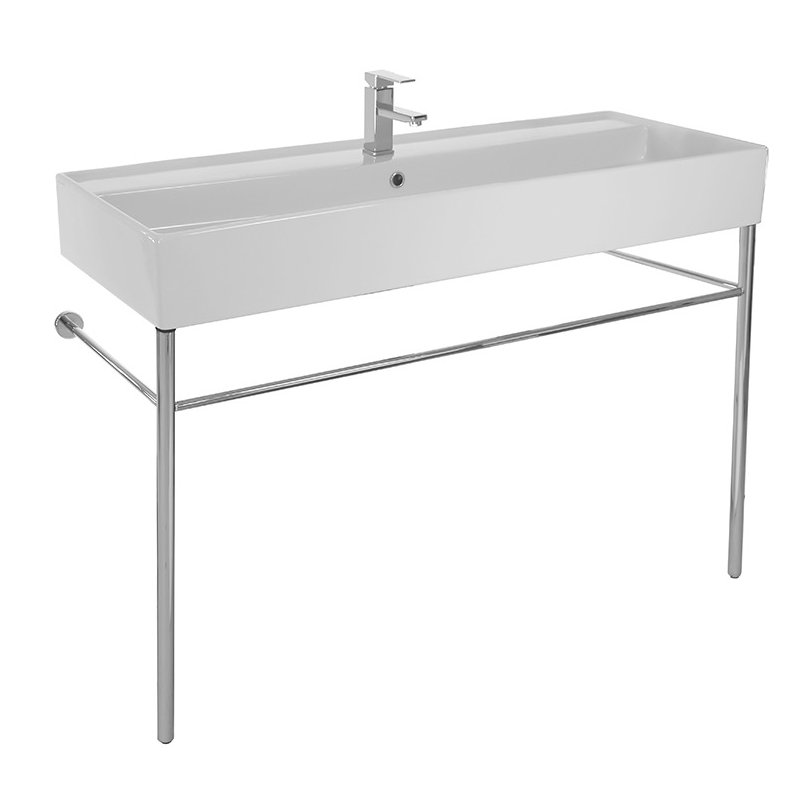 Lavabo de salle de bain rectangulaire en céramique chrome / blanc avec trop-plein 48 po Teorema, Monotrou