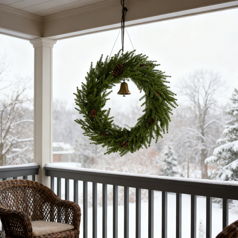 Couronne de sapin de Noël de 24 pouces avec garniture de pomme de pin artificielle pour décorations de Noël