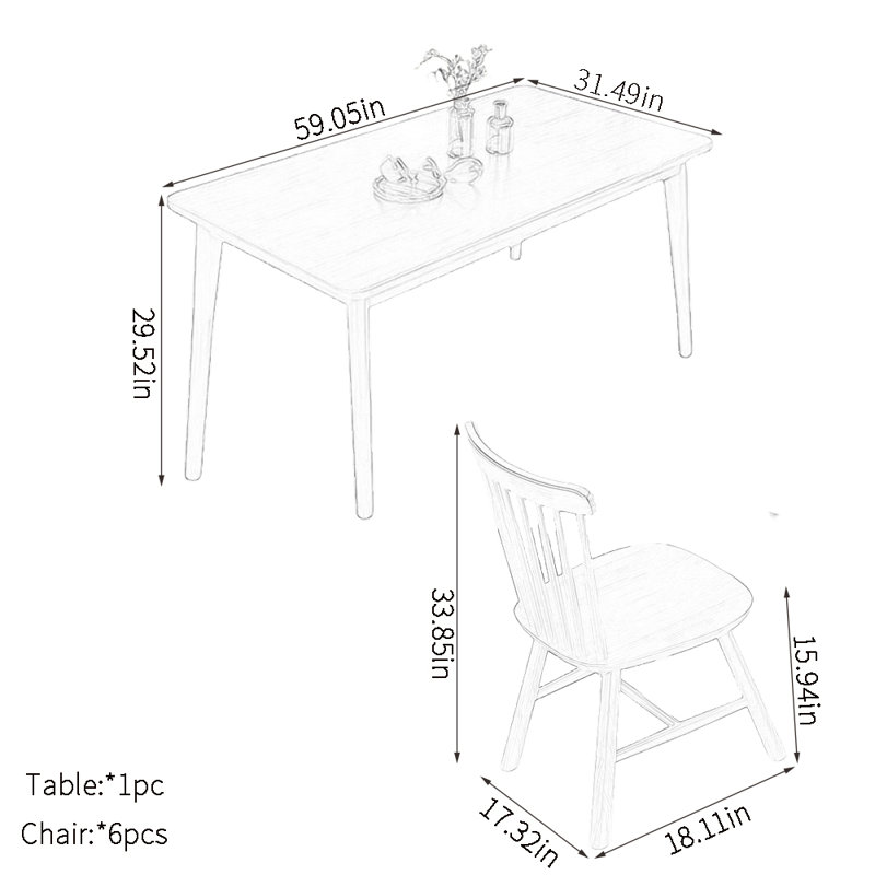 Ensemble de table de salle à manger Vintage, H 29,52 po x L 59,05 po x l 31,49 po