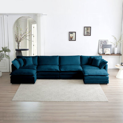 U-Shaped Sofa Ideal For Relaxing Weekends Comfort Couch With Reversible Chaise, Modular Large Sofa, Double Extra Ottomans Chenille