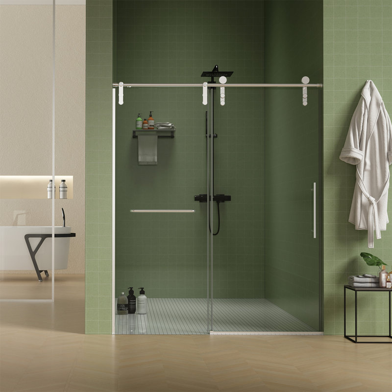Porte de douche sans cadre l 56 "à 60" x H 76 ", Nickel brossé