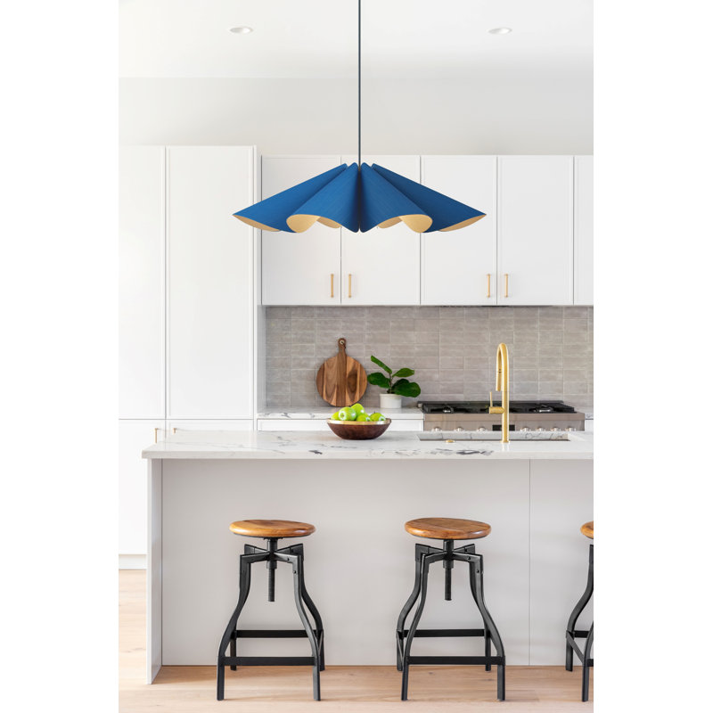 Luminaire suspendu simple 1 lumière Delfina, Bleu, H 5,9 po x l 23,6 po x P 23,6 po