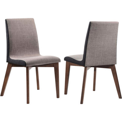 2 Mid-Century Modern Chairs - Grey, Natural Walnut Finish, Foam Filled Seat Back Of Grey Side Finish Accents