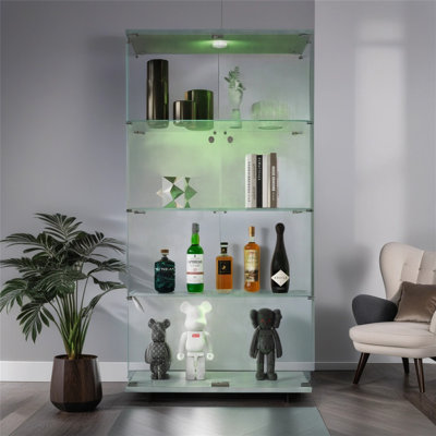 Lighted Two Door Glass Cabinet Glass Display Cabinet With 4 Shelves