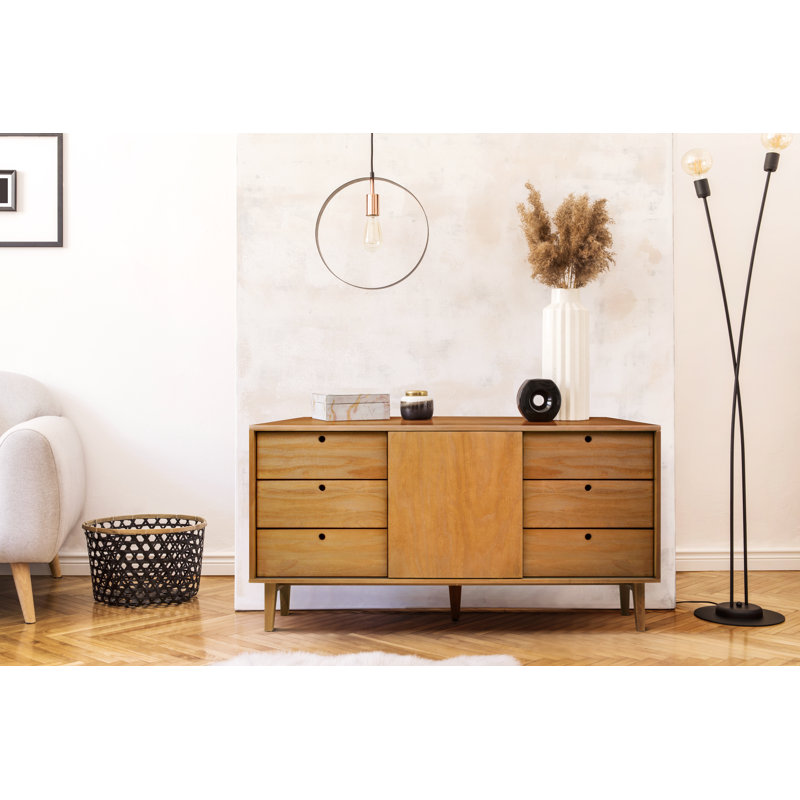 156 Cm Wide 6 Drawer Pine Solid Wood Sideboard