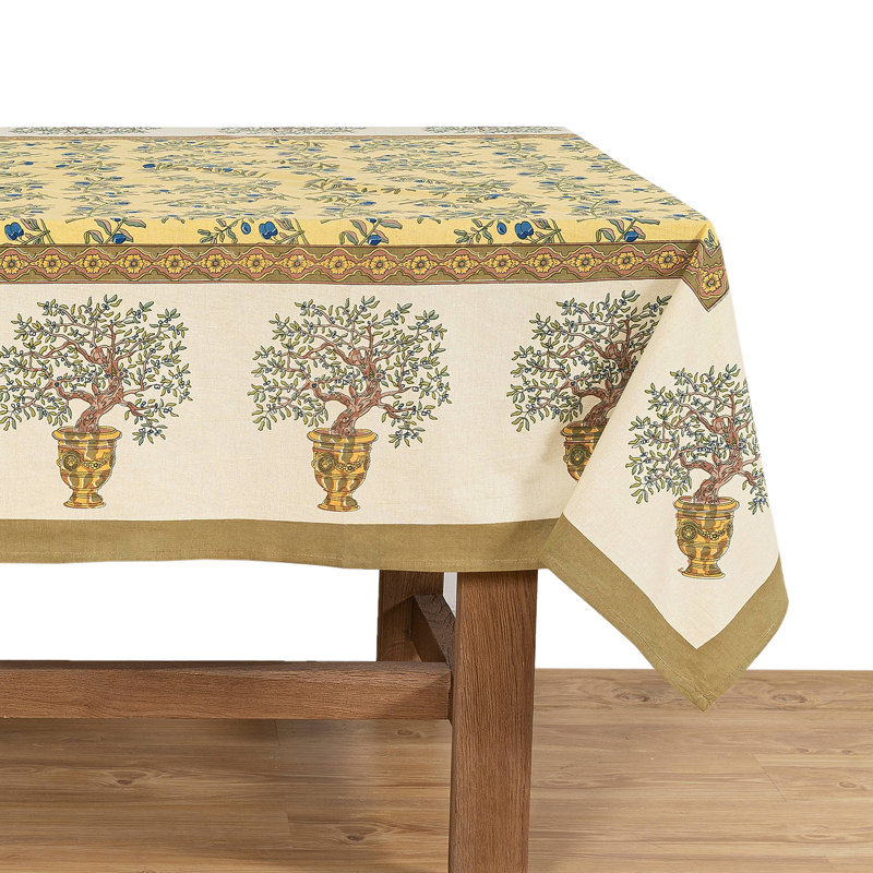 Dyess Olive Tree Tablecloth, 59" W x 86" L, Gold-Blue