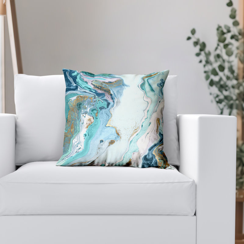 Abstract Marble Design Throw Pillow with Premium Polyester - White and Blue, 18" x 18"