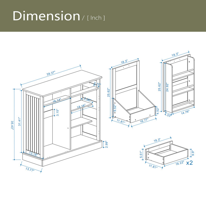 Armoire de rangement pour poubelle de cuisine avec 2 tiroirs, 1 armoire à ordures basculante, 1 porte avec support de rangement et 2 tablettes pour la cuisine