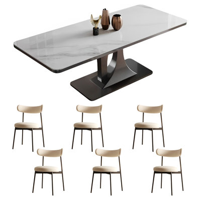 Rectangular rock plate dining table and chair set