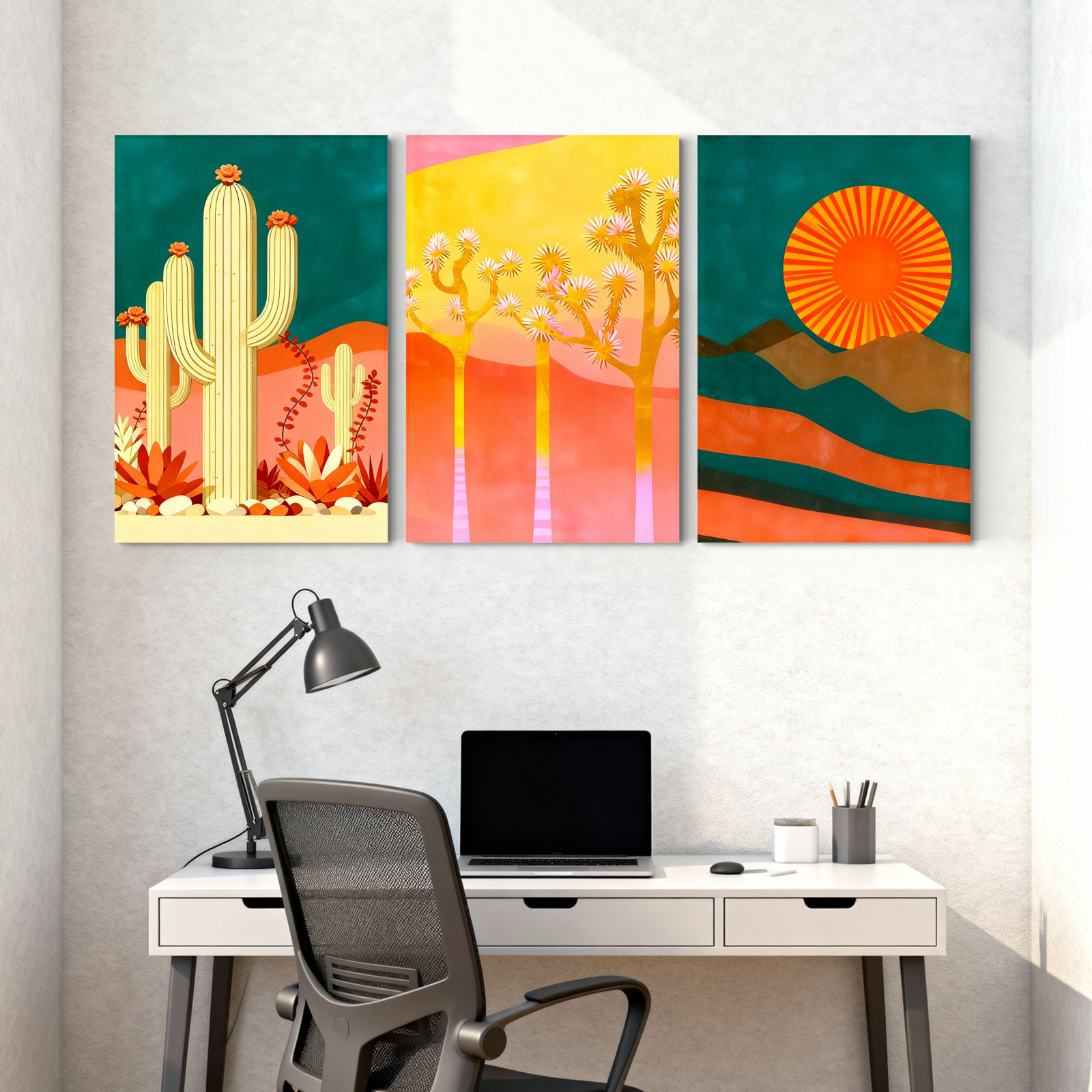 Union Rustic Desert Cactus and Sunset Landscape Canvas Wrapped Wall Art ...
