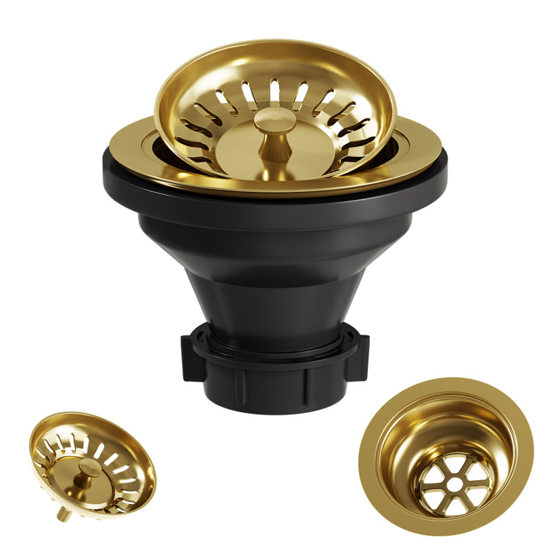 5 in. Kitchen Sink Drain Assembly with Strainer and Basket Stopper, Gold
