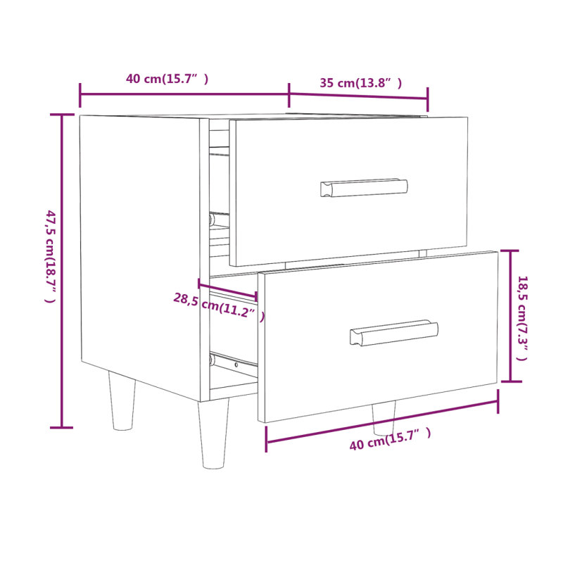Jahleya 2 Drawer Bedside Table, Concrete Grey