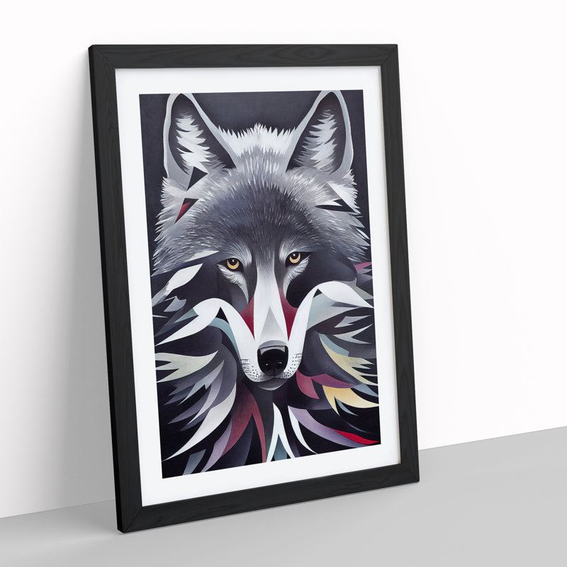 XV1022-452X Abstract Wolf - Single Picture Frame Painting, Black, 64cm H x 46cm W x 2cm D