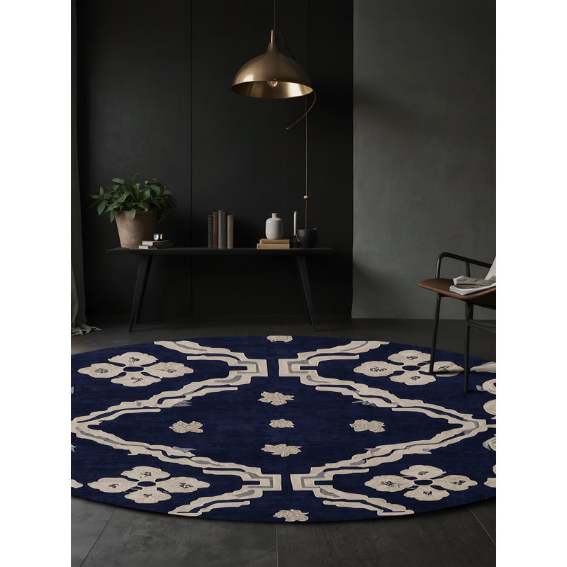 Machine Washable Gray Area Rug, Round 5'