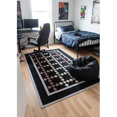 Tapis oriental noir Dhurrie 6X9