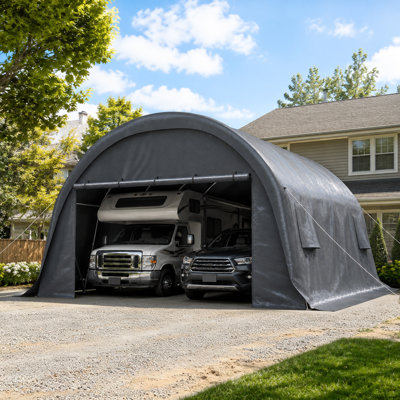Abri d'auto Jaxilyn 20x20 pi en acier arqué avec 4 aérations, portes enroulables et bâche imperméable en PE 200 g/m² résistante aux UV pour voitures, camions et VUS