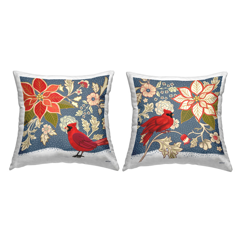 Patterned Cardinals & Florals 2 Piece Decorative Printed Throw Pillow Set by Levison Design