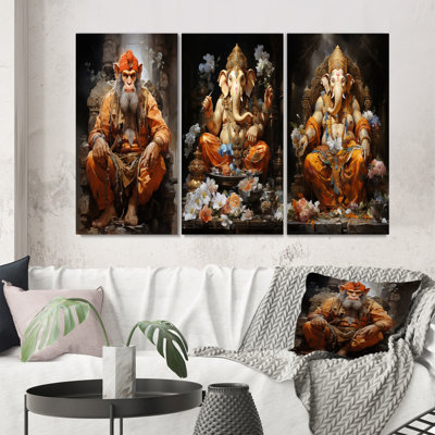 «Hinduisim Art Hanumans Devotion», 3 pièces sur toile