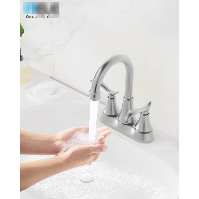 Robinet de salle de bain, 2, bec arqué pivotant à 360 degrés, 4 pouces, nickel brossé, bonde escamotable, économiseur d'eau, 2 éviers performants, - poignées à couple