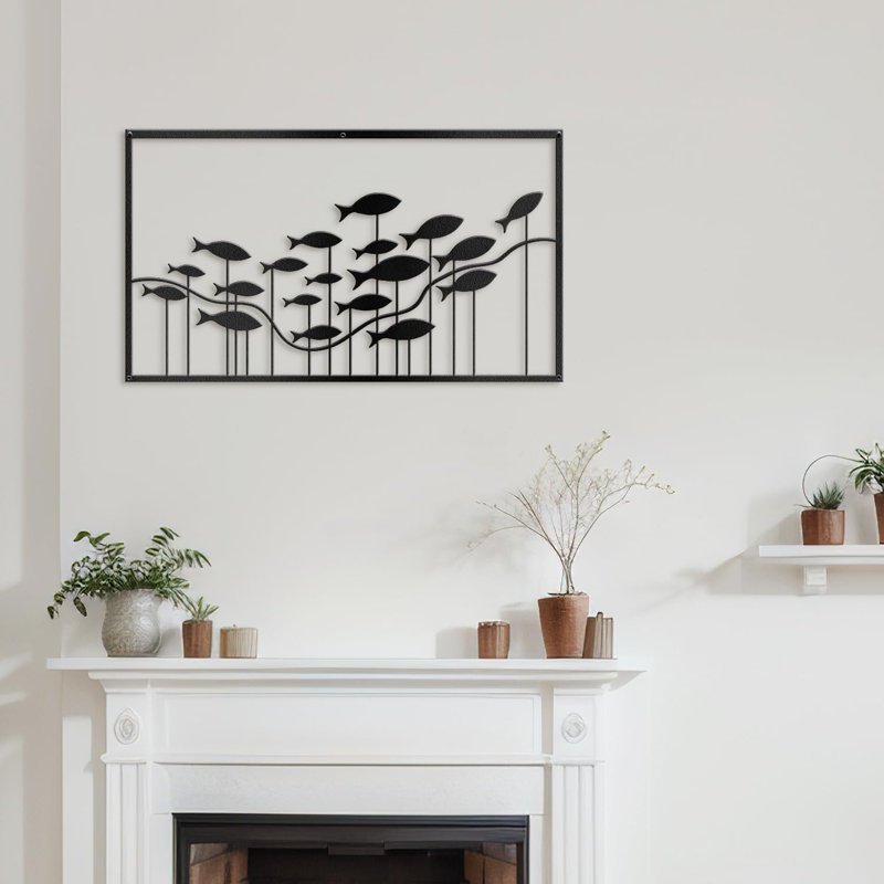 Décoration murale en métal, Noir, H 9 po x l 18 po x P 0,05 po