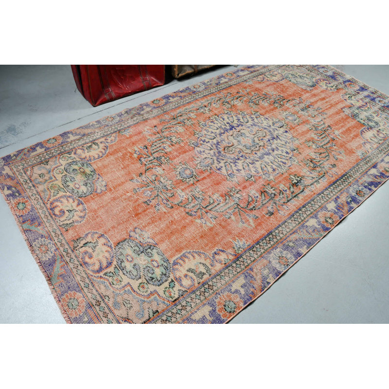 Tapis de couloir turc vintage fait à la main en laine orange, idéal pour décorer un couloir