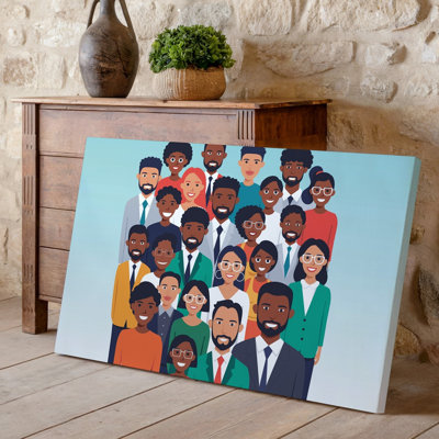 Toile, art coloré et vibrant représentant une foule de gens, art mural représentant un mélange d'ethnies et de âges