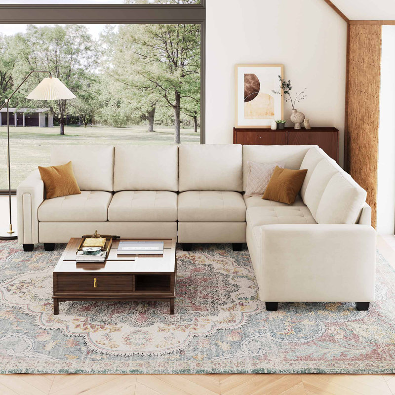 Shavera 5-Piece Velvet Upholstered Sectional Couch L Shaped Corner Modular Sofa 5-Seat Livingroom Apartment Couch