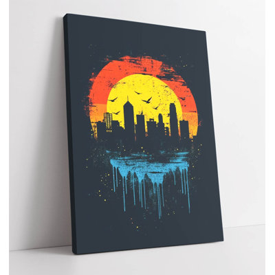 Multi-Colour Abstract Silhouette Cityscape Canvas Wall Art Print Picture