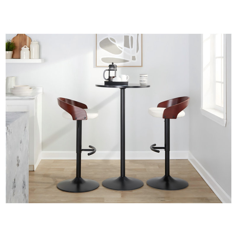Ensemble de 3 tabourets de bar pivotants contemporains à hauteur réglable, base en chrome et siège en similicuir noir, Blanc